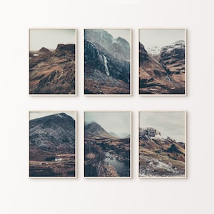 Berglandschaft Fotografie, 6er-Set Bergwandkunst, neblige Naturgalerie, 6er-Set, nordische Berge, große Wandkunst