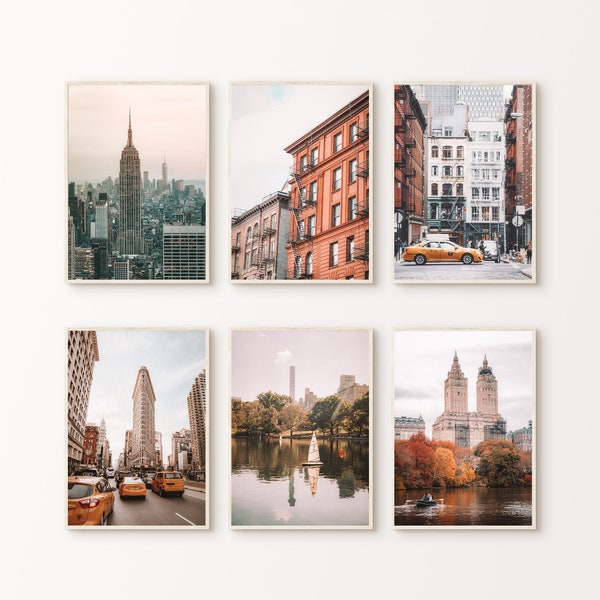 Printable New York Set of 6 Photography, NYC Gallery Wall Set, Nyc 6 Piece Large Wall Art, Empire State Building Print, New York Taxy Poster