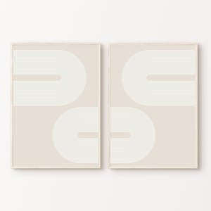 Set of 2 Neutral Boho Prints, Printable Mid-Century Modern 2 Pieces Wall Art, Beige Wall Prints, Abstract Boho Wall Decor, Digital Download