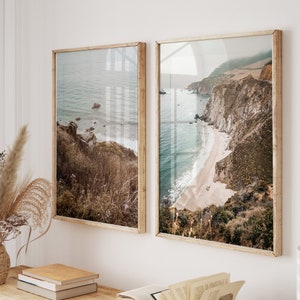 Arte de la pared del océano, conjunto costero de 2 impresiones, fotografía de paisaje costero IMPRIMIBLE, cartel de olas del océano, playa aérea 2 piezas de arte de pared grande