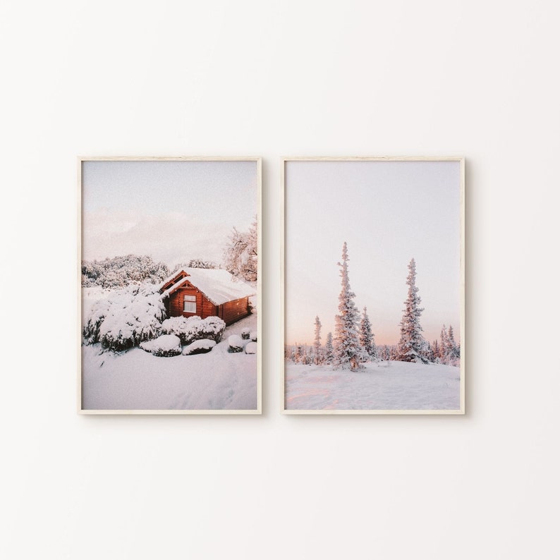 Snowy Winter Forest Set of 2 Prints Landscape Painting Nature Print ...
