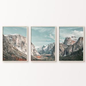 Set of 3 Yosemite DIGITAL Print, Large National Park Poster, Yosemite Waterfalls 3 Pieces Wall Art, Yosemite Valley Photography Set