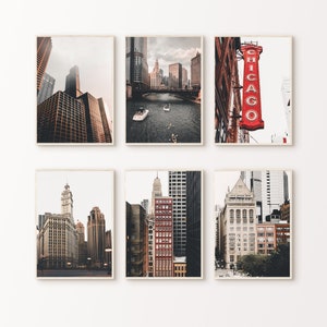 Chicago 6 Pieces Wall Art, PRINTABLE Set of 6 Chicago Skyline Prints, Chicago Photography Poster, City Large Wall Art, Digital Download