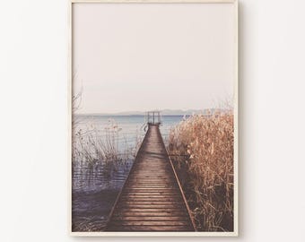 Stampa artistica di case sul lago, stampa artistica di laghi, stampa artistica digitale della natura, grande stampa artistica di case rustiche, fotografia di paesaggi naturali, poster di laghi