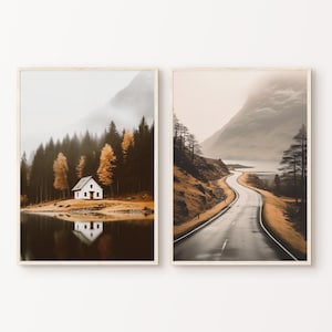 Foggy Forest 2 Pieces Wall Art, Fall Landscape Set of 2 Prints, Printable Autumn Poster, Farmhouse Decor, Mountain Nature Digital Prints