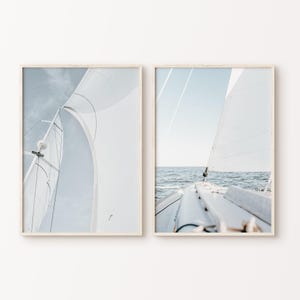 Printable Sailing Set of 2 Photography, Wooden Boats Print, Coastal Wall Art, Nautical Large Wall Art, Seascape Poster, Beach Cottage Decor