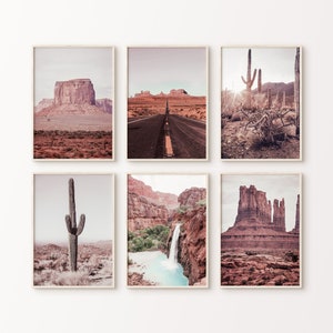 Arizona Print Desert Set of 6, Desert Photography 6 Pieces Wall Art, Desert Canvas Printable Poster, Southwest Large Gallery Wall Art Set