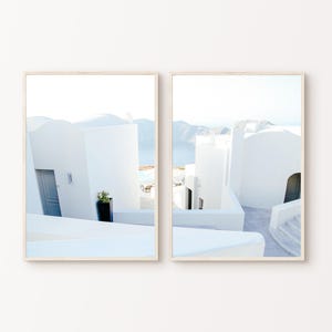 Greece Santorini 2 Pieces Printable Wall Art, Boho Greece Set of 2 Prints, Minimalist Mediterranean Photography, Coastal Travel Poster Set