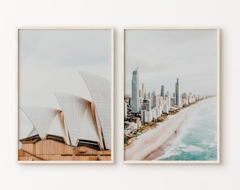 Sydney Set of 2 Printable Photography, Australia Ocean 2 Pieces Large Wall Art, Sydney Opera House Print, Coastal Wall Art