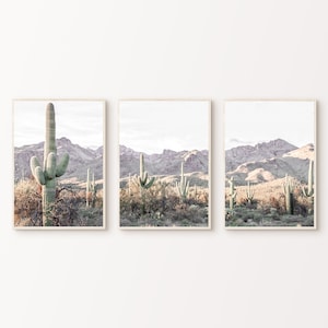 Set von 3 Wüsten-Kunstdrucken, Kaktus 3-teilige Wandkunst, Boho-Galerie-Wand-Set, Arizona-Wüstenkunst, Fotografie druckbares Poster, große Wandkunst
