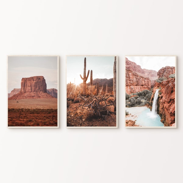 Desert Prints Set van 3, Arizona Desert 3 Stuks Wall Art, Boho Desert Art Print, Nature Gallery Wall Set, Afdrukbare Poster, Grote Muurkunst