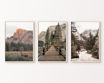 Yosemite Wall Art Set of 3, Large National Park Poster, Yosemite Fall 3 Pieces Wall Art, Yosemite Print DIGITAL Photography Set Yosemite Art