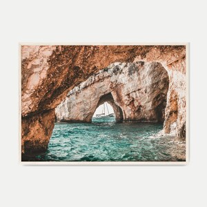 Impresión costera mediterránea, arte de pared de olas IMPRIMIBLES, decoración de la casa de playa, cartel de la playa del acantilado, impresión de la naturaleza de la decoración boho, arte costero de Grecia