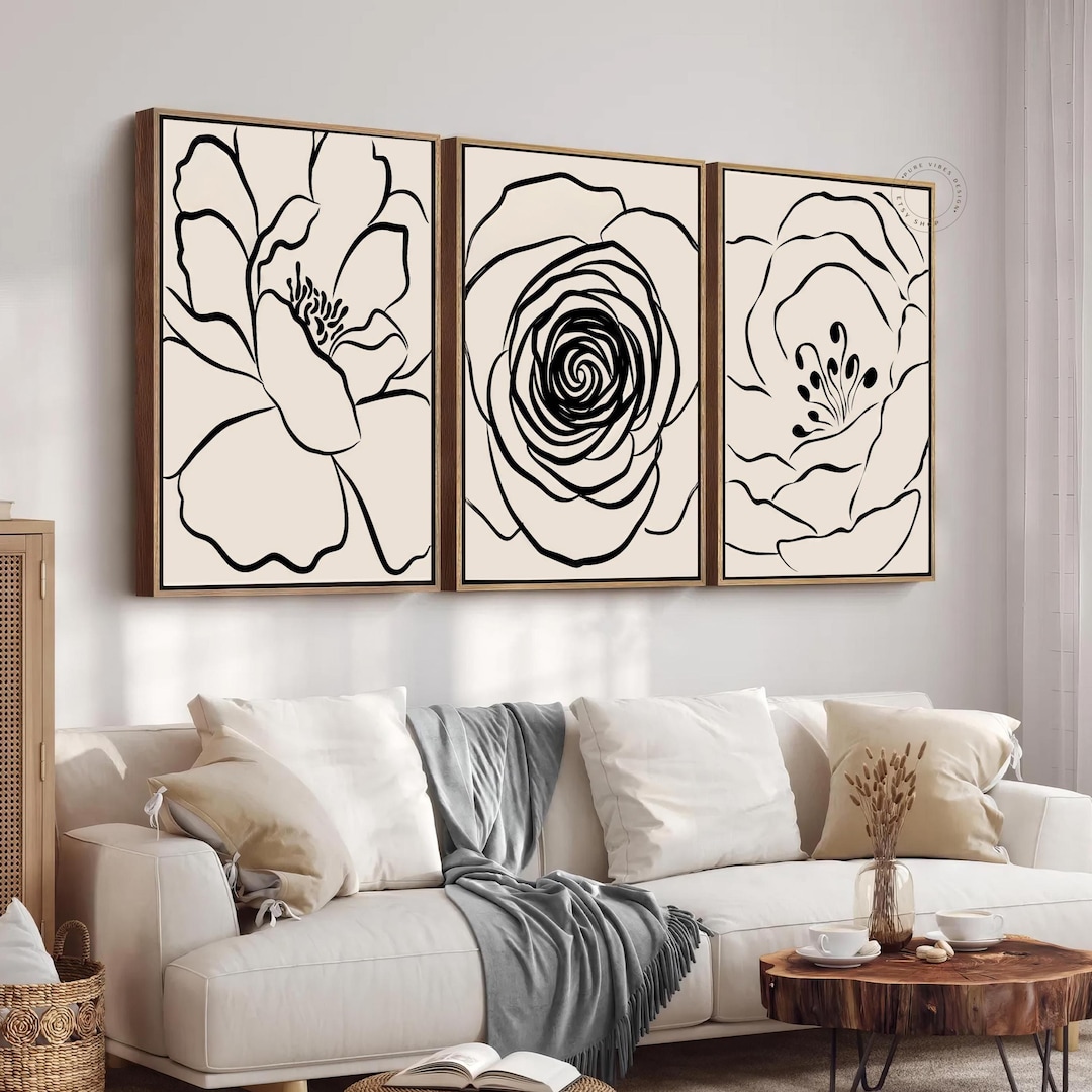 Neutral Minimalist Botanical Prints Set of 3: Modern Beige Floral Wall ...
