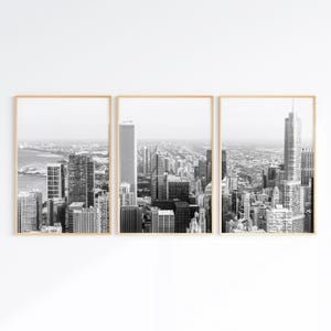 Printable  Chicago Skyline 3 Pieces Large Wall Art, Set of 3 Chicago Black & White Photography, Chicago Poster, American City Poster