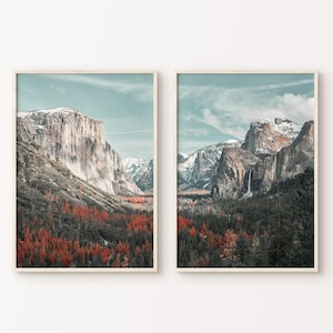 Yosemite Wall Art Set of 2, Yosemite National Park Poster, Yosemite Falls 2 Pieces Wall Art, Printable Nature Mountain Photography Print Set