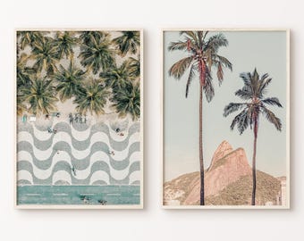 Printable Rio de Janeiro Set of 2 Photography, Brazil 2 Pieces Large Wall Art, Palm Tree Print, Brazil City Wall Set, South America Poster