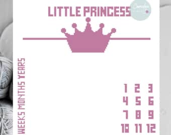 Kleine Prinzessin Baby Meilenstein Wachstum Decke Häkelanleitung | Häkeldecke mit 3 Mustern | Graphgan Digitale PDF-Datei