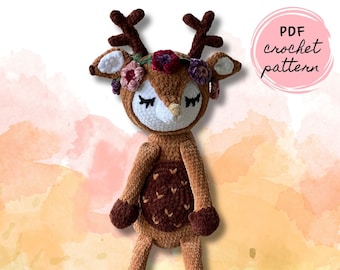 Modèle de crochet de cerf Dixie | Amigurumis | Série Sweetheart Snuggle Buddy | Fichier numérique | Anglais