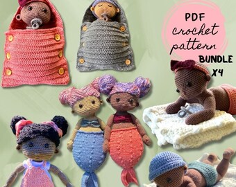 x4 Häkelanleitungen für Puppen | Amigurumi | PDF Digitales Schnittmuster