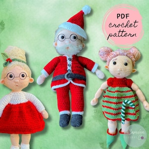 Christmas Doll Bundle Crochet Patterns | Santa Claus, Mrs Claus, Elf | Xmas | Amigurumi | PDF digital pattern | English