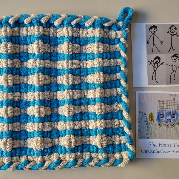 Frothy Sea Small (5 1/2" x 5 1/2") handmade cotton potholders by Blue House Treasure (a business run by four young children)