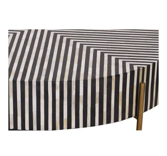 Bone Inlay Stripe Coffee Table Black Center Bone Inlay Stripe Coffee Table Black, Noire Bone Inlay White And Black Side Tablecloth