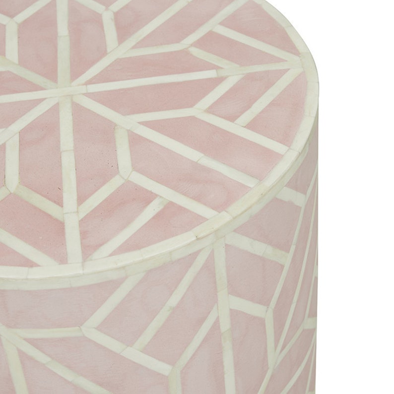 Bone Inlay Geometric Design Round End Table Light Pink Bone - Etsy