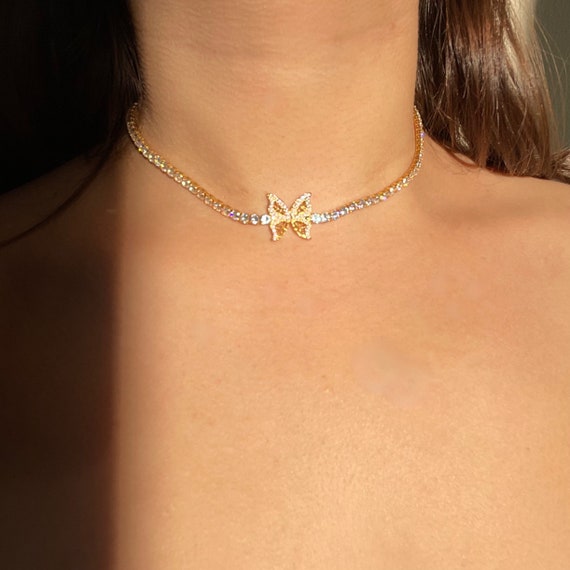 Butterfly Rhinestone Choker Gold Choker Rhinestone Choker Etsy