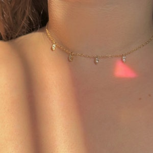 Vermeil CZ Drop choker | Yellow Gold Cubic Zirconia Diamonds | Gold Filled Chain | gifts for her, gold filled jewelry, anniversary gift