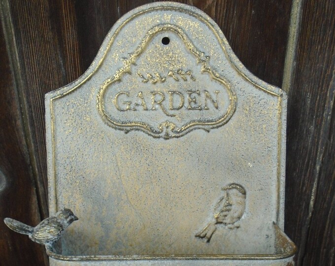 Antiqued Metal Garden Wall Planter With Bird Etsy