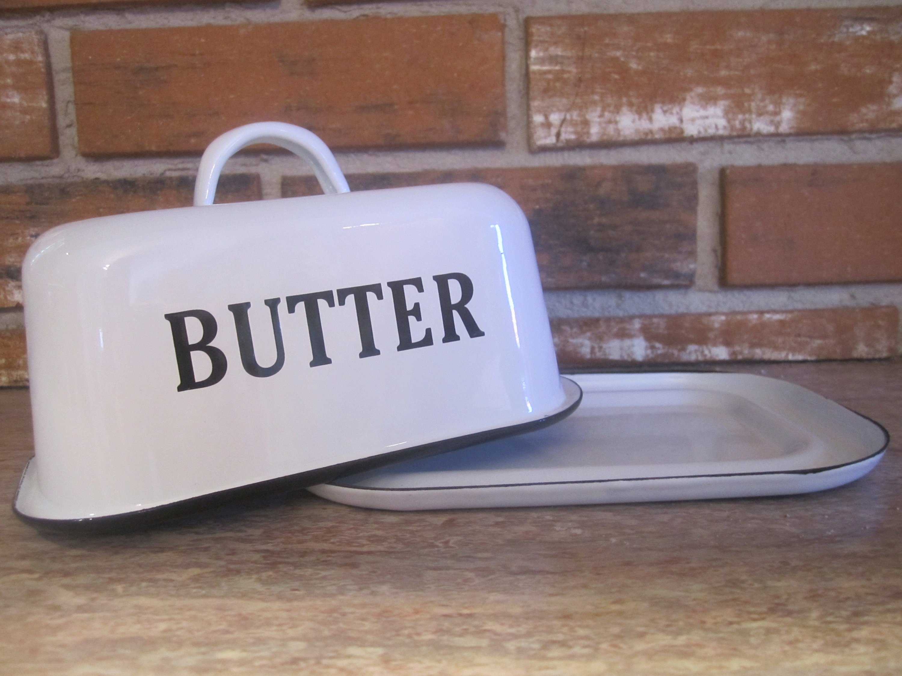 Kitchen Farmhouse White Enamel Butter Dish Etsy