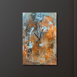 Wall Clock Patinated Copper - Copper Pattern Wall Clock - Handmade Wall Clock - Copper Patina Wall Clock - Artistic Clock - Trees Pattern
