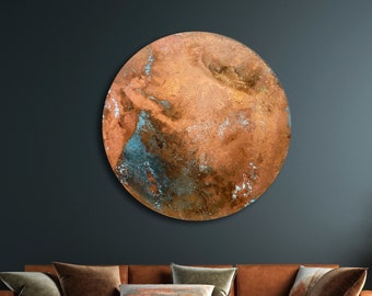 Copper Wall Art, Large Copper Cirlce, Patinated Copper Art, Copper Decoration, Patina Copper, Blue Patina, Lofty Design, Metal Wall Art