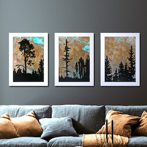 Modern Wall Art - Copper Decoration - Home Decor Trees - Forest Wall Hanging - Copper Design - Tree Silhouettes - Set of Decorations - Frame