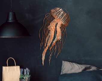Jellyfish Wall Art. Wall Decor Glamour Jellyfish. Copper Decoration. Artistic Wall Metal Hangings. Patinated Copper Wall Decor.