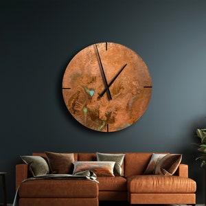 Runde Wanduhr, Kupferuhr, Wanduhr aus Kupfer, große runde Wanduhr, Industrieuhr, Kupferpatina, große Uhr, Kupferkunst Bild 1