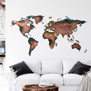 Carte du monde du cuivre. Décor mural de carte. Art mural en cuivre. Grande carte du monde industrielle. Décoration intérieure en cuivre. Carte personnalisée