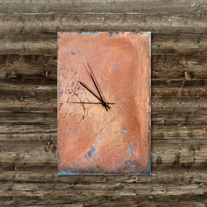 Patina copper wall clock. Rectangular clock copper. Decorative wall clock patinated copper. Copper wall art. Home decor. Metall wall decor