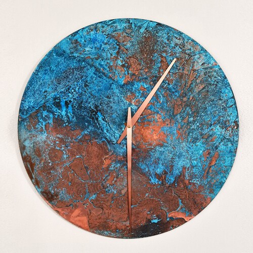 Round Copper Wall Clock Large. Copper Patina Clock. Interior Etsy