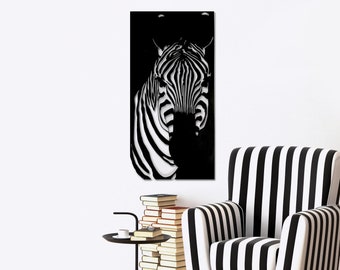 Zebra Metall Wandkunst, moderne Wanddekoration mit Zebra Bild, moderne schwarze Wanddekoration, Geschenkidee Wanddeko