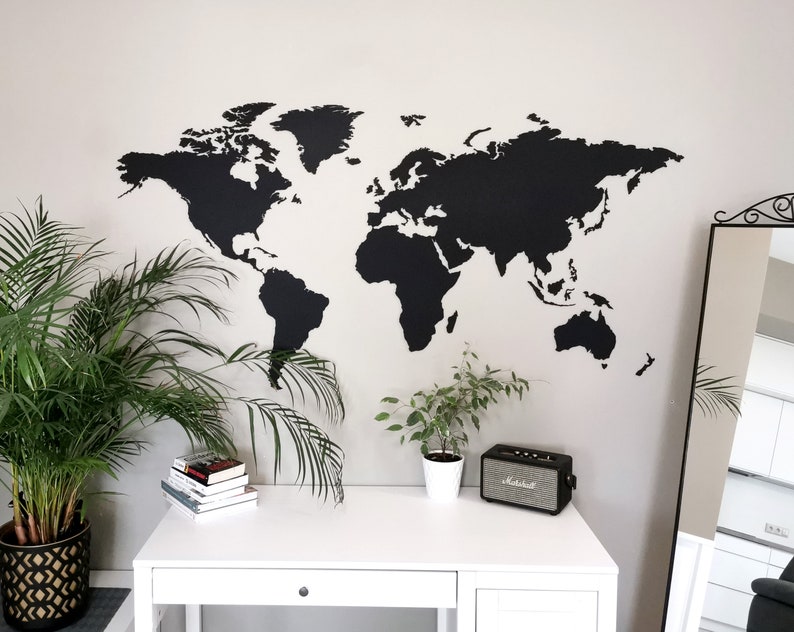 Black Metal World Map World Map in Black Metal Wall Art Etsy Canada