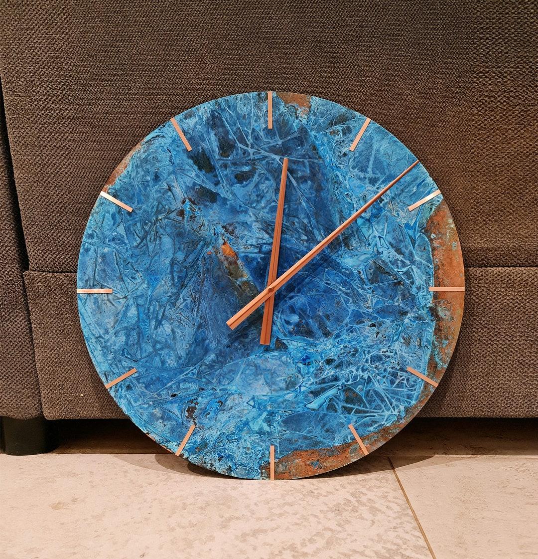 Copper Patina Wall Clock Large Round Wall Clock Copper Wall Etsy