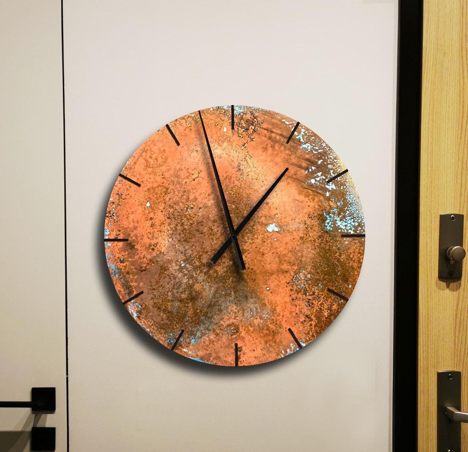 Horloge Murale Ronde, Horloge En Cuivre, Grande Industrielle, Cuivre Patiné, Horloge, Art Du