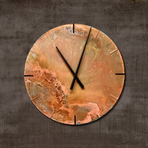 Wanduhr rund, Industrieuhr Kupfer patiniert. Wandkunst Kupfer, große Uhr Kupferfarbe, Uhr aus Rohkupfer. Wand Dekoration. Kupfer verschenken Bild 1