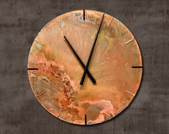 Wall Clock Round, Industrial Clock Copper Patina. Wall Art Copper, Large Clock Copper Color, Raw Copper Clock. Wall Decor. Gift Copper