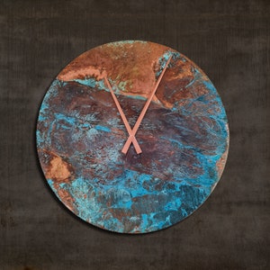 Wall Clock Large. Handmade Copper Wall Clock. Artistic Clock. Clock Round. Patinated Copper Wall Decoration. Home Decor. Housewarming Gift