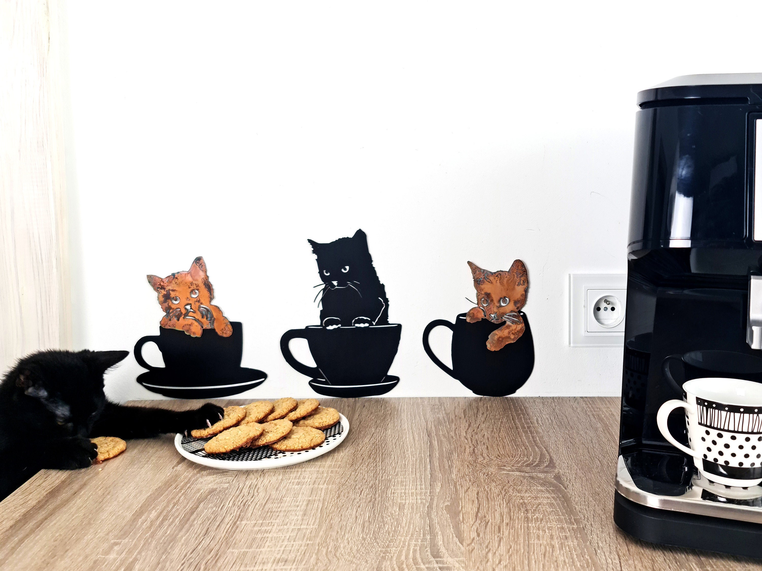 Katzen in Tassen. Wanddekoration aus Metall und Kupfer. Katzen | Etsy