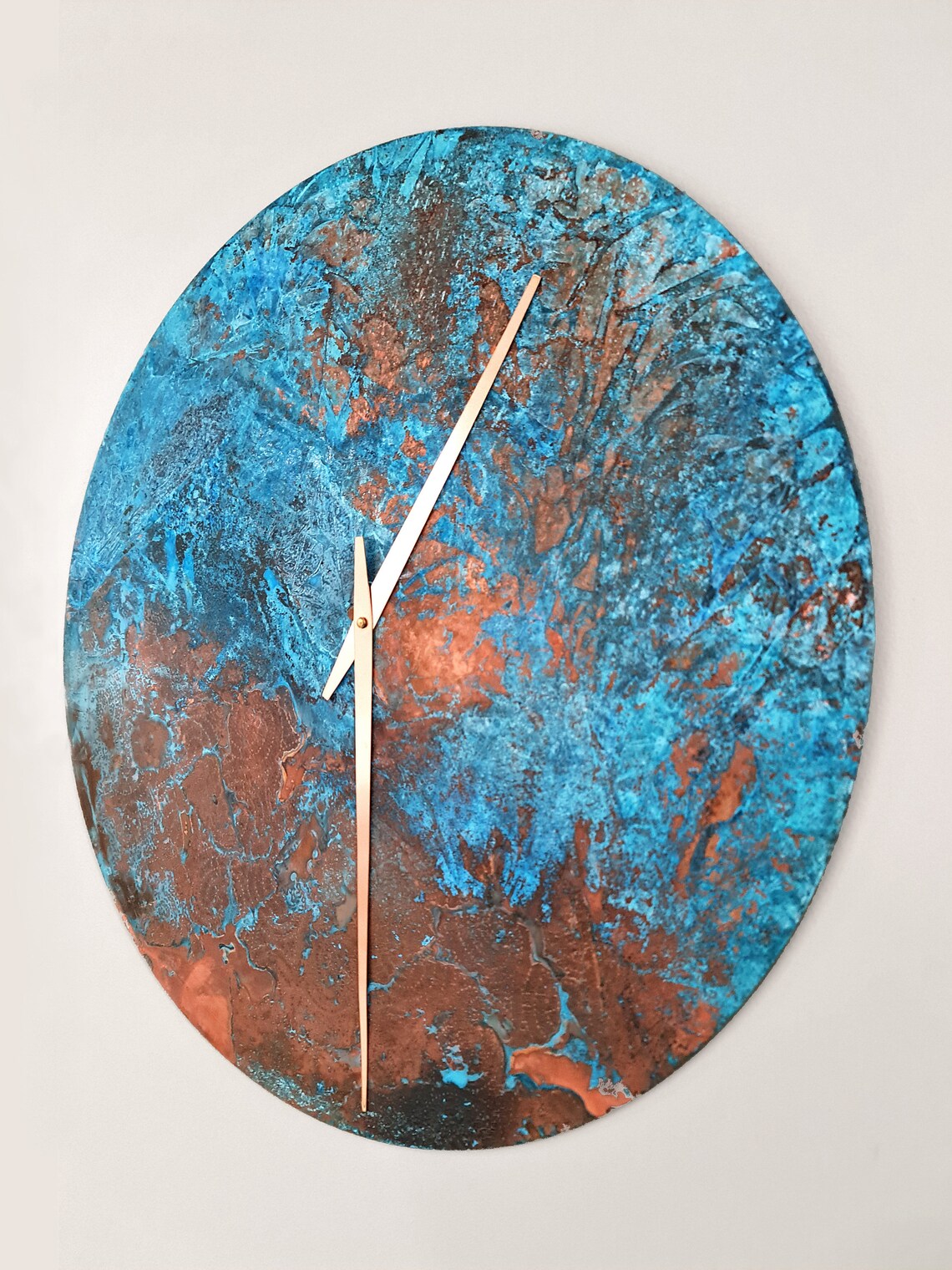 Round copper wall clock large. Copper Patina Clock. Interior Etsy