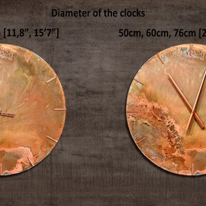 Wanduhr rund, Industrieuhr Kupfer patiniert. Wandkunst Kupfer, große Uhr Kupferfarbe, Uhr aus Rohkupfer. Wand Dekoration. Kupfer verschenken 12 copper pointers